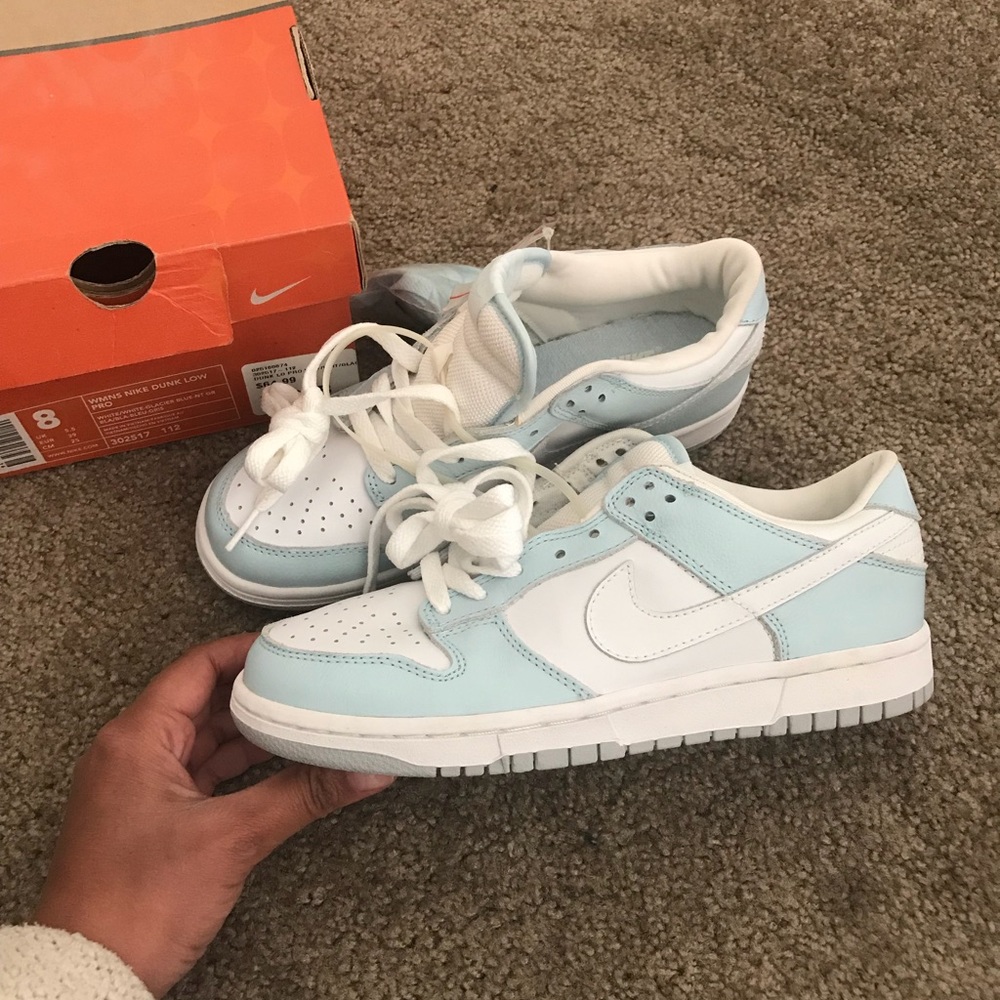 Women’s Baby Blue & White Nike Dunk Low Pro-Size 8